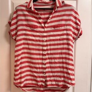 beachlunchlounge Red and White Striped Button-Down Shirt